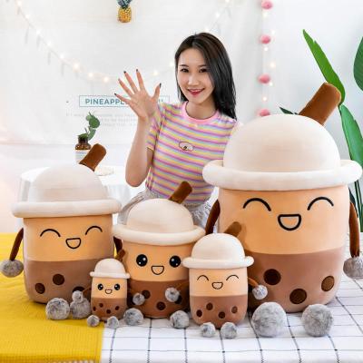 China Kids Toy Gift In Stock Wholesale Smiley Face Peluche Doll Kawaii Cute Stuffed Pearl Cup Shape Toy Bubble Cartoon Milk Tea Boba Plush Toy for sale