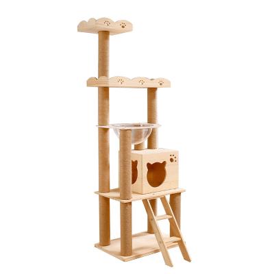 China Modern Stocked Wooden Cat Tree Luxury Tower Cat Housing Tree Climber Platform Sofa Bed for sale