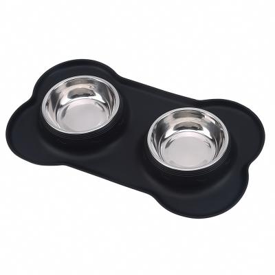 China Sustainable Wholesale Eco Friendly Silicone Non Slip Pet Bowl Mat Stainless Steel Slow Feeder Dog Bowl for sale