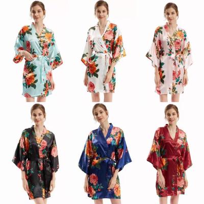 China Breathable Black Rose Fashion Floral Women Long Sheaths Bridal Floral Robe Kimono Robe For Wedding Party for sale