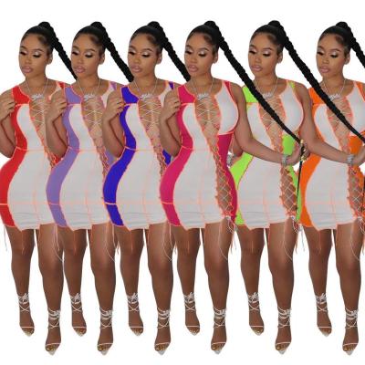 China Rose Fashion Breathable Black Multi Color Sleeveless Cut Out Summer Dresses Women Dress for sale