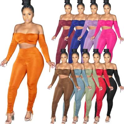 China QUICK DRY Wholesale Drawstring Long Sleeve Tube Top Stacked Women Fashion Pants Two Piece Set for sale