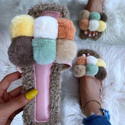 China Rose Fashion Faux Fur Slippers Custom Winter Warm Fuzzy Indoor Outdoor Home Fashion Trend Black Slides For Women for sale