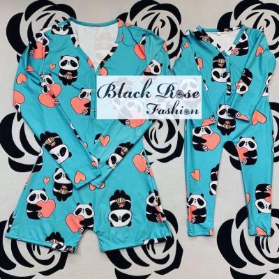 China Mom and Me Outfits Wholesale Black QUICK DRY Mommy and Me Rose Fashion A Onesie Pajamas Overalls for sale