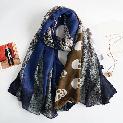 China 2021 Wear Fashion Magnetic Scarf With Skull Design Women's Blue Color Scarf for sale