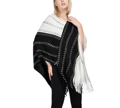 China Hot Selling Two Tone Tassel Shawl Women's Wear Acrylic Shawls For Women Winter for sale