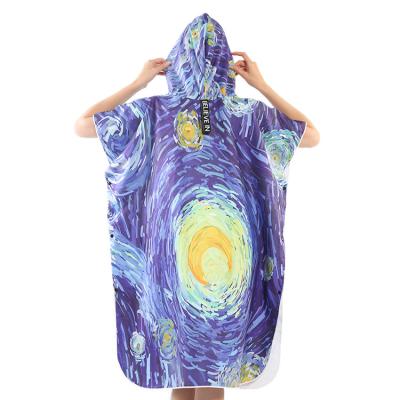 China Microfiber QUICK DRY Hooded Adult Bathrobe Surf Poncho Quick Drying Water Absorbent Printed Beach Towel for sale