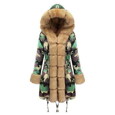 China 2021 viable autumn and winter new color-matching women's jacket casual wear cotton-padded collar ladies' fur hooded coat for sale