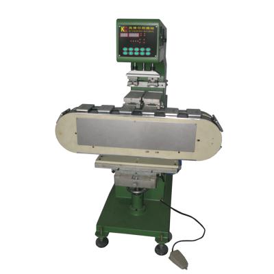 China Hotels Plastics Production Two Colors Cup Pad Closed Pad Printing Machine With Conveyor for sale