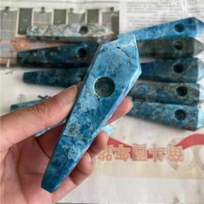 China China Natural Blue Apatite Crystal Smoking Pipes Cigarette Holder Tobacco Pipes Accessories For Sale for sale