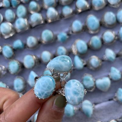 China 100% Natural China Sliver Larimar Crystal Ring Adjustable Size For Sale for sale