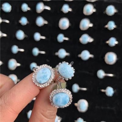 China 100% Natural China Sliver Larimar Crystal Ring Adjustable Size For Sale for sale