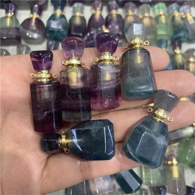 China Natural Crystal Perfume Gemstone Bottle Essential Oil Fragrance Fluorite China Rainbow Pendant Necklaces for sale