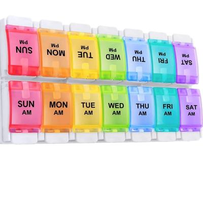 China Home Medicine Dispenser 14 Compartments 2 Times A Day Daily Pill Organizer 7 Day Pill Box Medicine Pill Container for sale