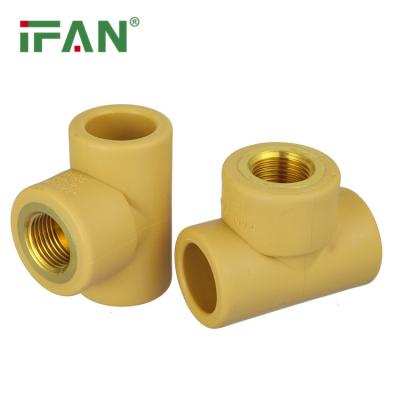 China Pipe Connector IFANPLUS China Manufacture PPR Fitting Female Brass Tee PN20 20-32 mm Yellow Color PPR Pipes And Fittings for sale