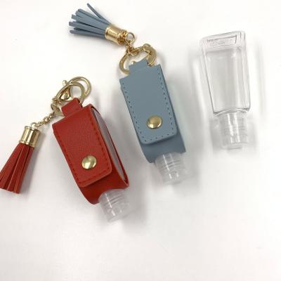 China Eco Friendly Safety EDC Bag Key Chain PU Hand Sanitizer Leather Bottle With Alcohol for sale