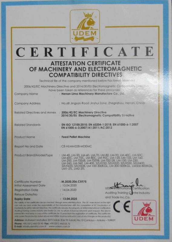 CE - Henan Lima Machinery Manufacture Co., Ltd.