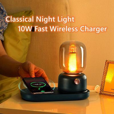 China Multifunctional Classic Light Wireless Charger Mobile Phone Night Table Lamp with 10w Fast Wireless Charger for sale