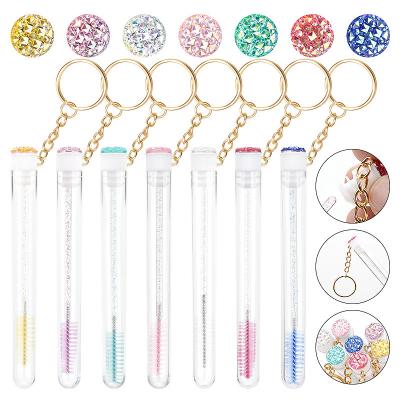 China Plastic Disposable Glitter Eyelash Brush Tube Eyebrow Mascara Wand Applicator For Eyelash Extension Makeup Brushes With Key Chain for sale