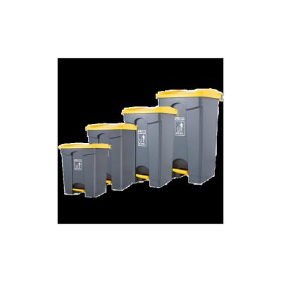 China Sustainable Outdoor Trash Can With Lid Grey-Yellow Foot Operated Sorting Bin For Commercial Use for sale