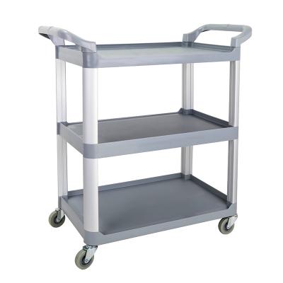 China Dining Car Storage Catering Shelf With Locking Wheels Cart Plastic Serving Utility Cart 3-Shelf for sale