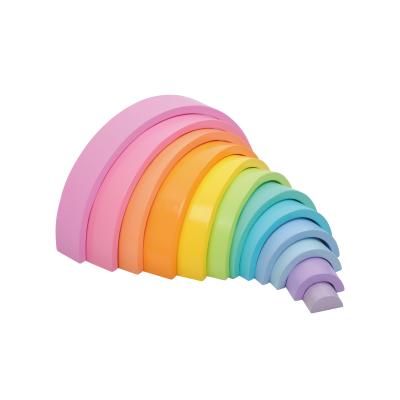 China Building Toy Montessori 12 Piece Colorful Semicircle Wooden Stacking Blocks Toys Rainbow Stacker With Fold for sale