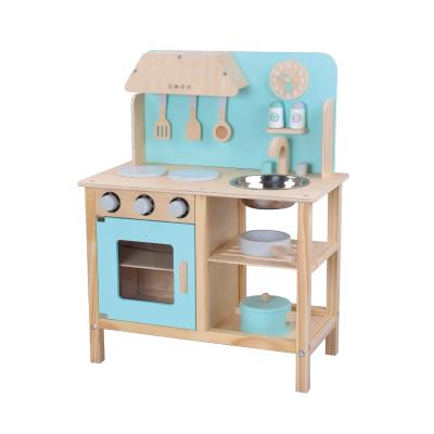 China Custom Blue Rose Large Simulation MDF Educational Toddler Wooden Cooking Kitchen Pretend Play Toy for sale