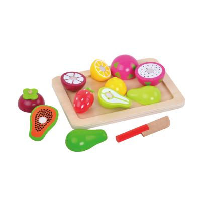 China Plywood Makers Base Kitchen Pretend Play Food Cooking Game Cutting Fruit Wooden Cut Toy For Kids for sale