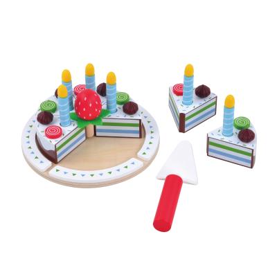 China Plywood Children Pretend Play Simulation Colorful Kitchen Toy Cut Wooden Cake Cutting Toy With Candles for sale