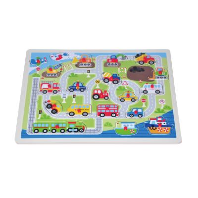 China Educational Car Peg Toddler Jigsaw Puzzle Kids Peg Puzzle Toy Vehicle Wooden Huge Plywood Educational Wooden for sale