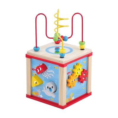 China Educational NZ Pine Wood 5 Pcs Wood Maze Bead String Maze Magnetic Maze Toy Wooden Activity Toys Cube for sale