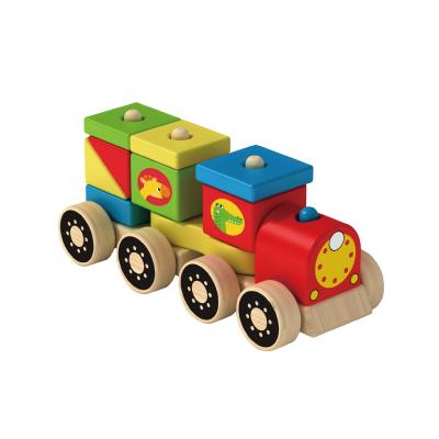 China Baby Magnetic Toy Kids Railway Car Combination Wooden Train With Blocks 19*7.6*8.5cm for sale