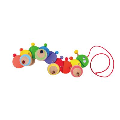 China Solid Wood Montessori Kids Chick Train Animal Wooden Carpenterworm Pull Along Wooden Toy for sale