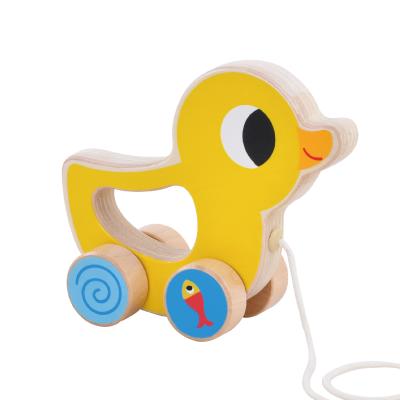 China Juniper Wood Montessori Toys Duck Shape Animal Wooden Pull Along Toy for sale