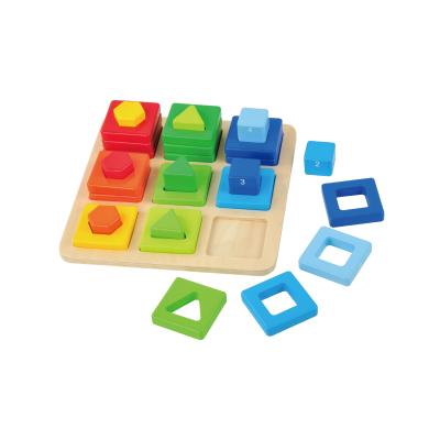 China Educational Toy Colorful montessori shape stacking matching wooden blocks puzzles toys for toddlers for sale