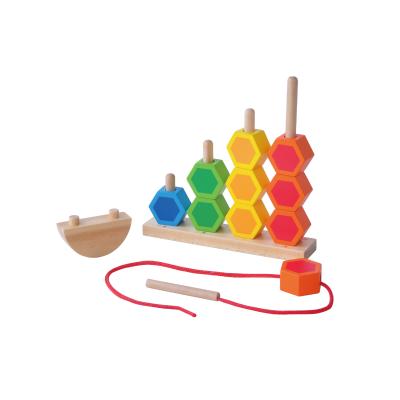 China Pine Wood Clever 2 in 1 Threading Lacing Toys Learning Balance Game Stringing Beads Play for sale