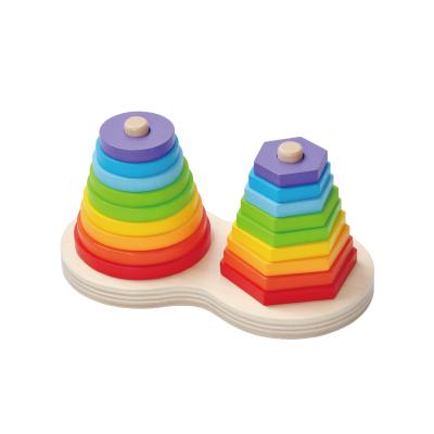 China NZ Pine Wood Toddler Learning Toys Rainbow Tower Ring Educational Baby Learning Wood Stacking Ring Toy for sale