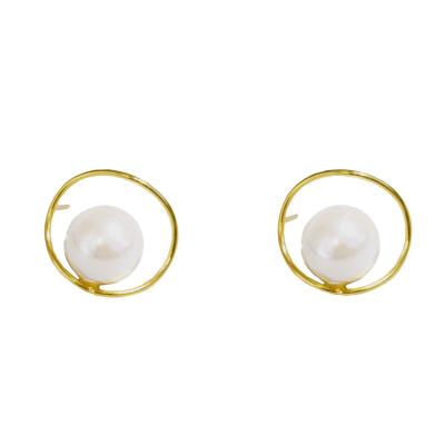 China TRENDY AOSHAN factory Simple French luxury hollow 925 sterling silver pearl geometric earrings for women for sale