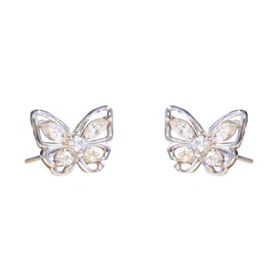 China Cute AOSHAN factory Small exquisite and elegant 925 sterling silver hollow butterfly zircon inlaid stud earrings for women for sale