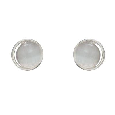 China TRENDY AOSHAN factory Small exquisite and versatile 925 sterling silver round geometric cat's eye stone earrings for women for sale