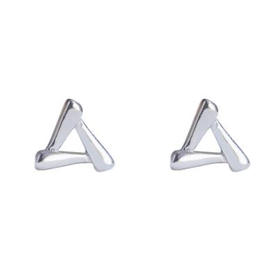 China TRENDY AOSHAN factory Elegant 925 sterling silver triangle pattern smooth geometric stud earrings for women for sale