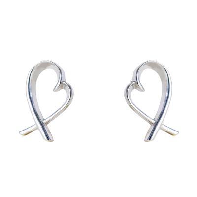 China Romantic AOSHAN factory Simple love line fashion 925 sterling silver heart-shaped hollow earrings for women for sale