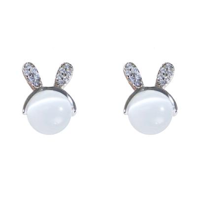 China Cute AOSHAN factory Small simple exquisite and cute silver 925 cat's eye stone rabbit zircon earrings for Women's for sale