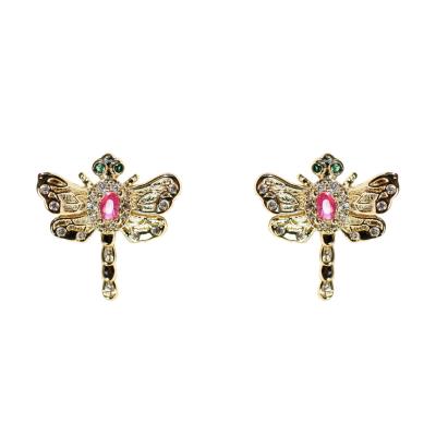 China Cute AOSHAN factory European and American personalised fashion insect zircon micro-inlaid 925 silver needle dragonfly stud earrings for sale