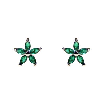 China Cute AOSHAN factory Elegant and exquisite fresh green zircon copper small flower 925 silver needle earrings for sale