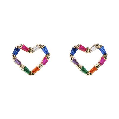 China Romantic AOSHAN factory Fashionable and compact Bohemian 925 silver needle hollow zircon rainbow-coloured copper stud earrings for sale