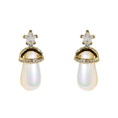 China CLASSIC AOSHAN factory Elegant and exquisite 925 silver needle star-shaped pearl zircon inlaid stud earrings female for sale