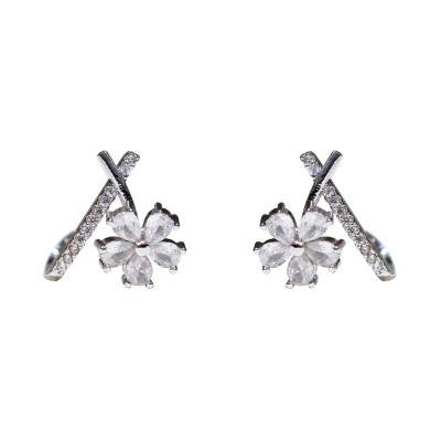 China CLASSIC AOSHAN factory Fashionable and exquisite sweet zircon 925 silver needle cross flower stud earrings women's jewellery for sale