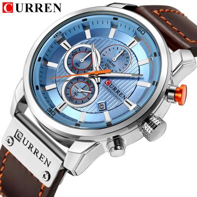 China Fashion&Casual Automatic Date Men Quartz Movement Wristwatches CURREN 8291 Leather Band Alloy Case Automatic Date for sale