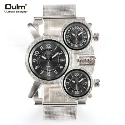 China Top Brand Luxury Men's Wrist Watch 3 Male Steel Clock Oulm HT1167 Waterproof Men's Watches Outdoor Military Time Zone Full Steel Clock for sale